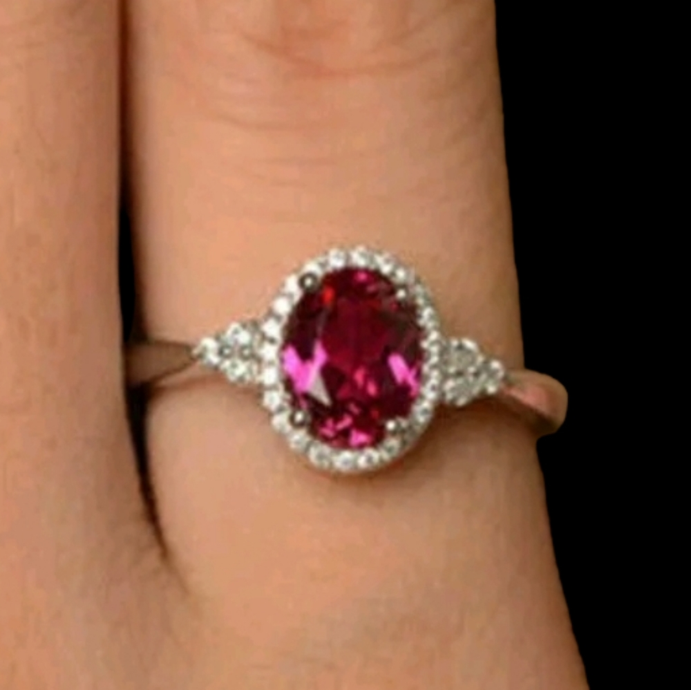 Silver Plated 925 Pink Ruby Simulated Glass Ring Size 8 - Picture 4 of 4